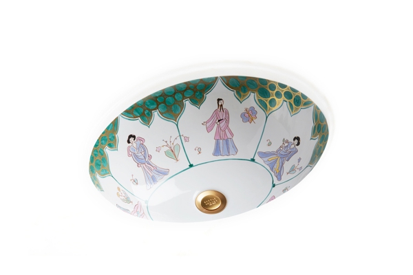 Green Chinoiserie Hand Painted Under Edge Basin